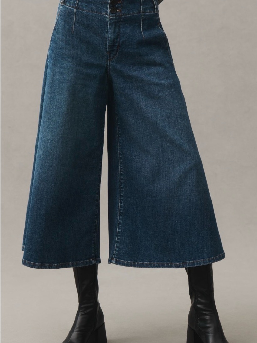 Pilcro Dark Blue Wide-Leg Cropped Jeans - Picture 2 of 4
